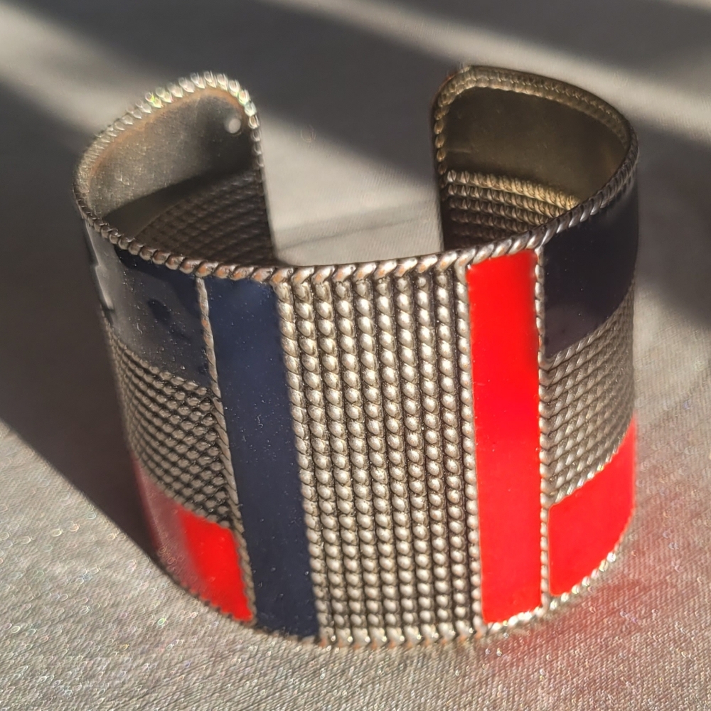 Red and Silver Geometric Cuff Bracelet